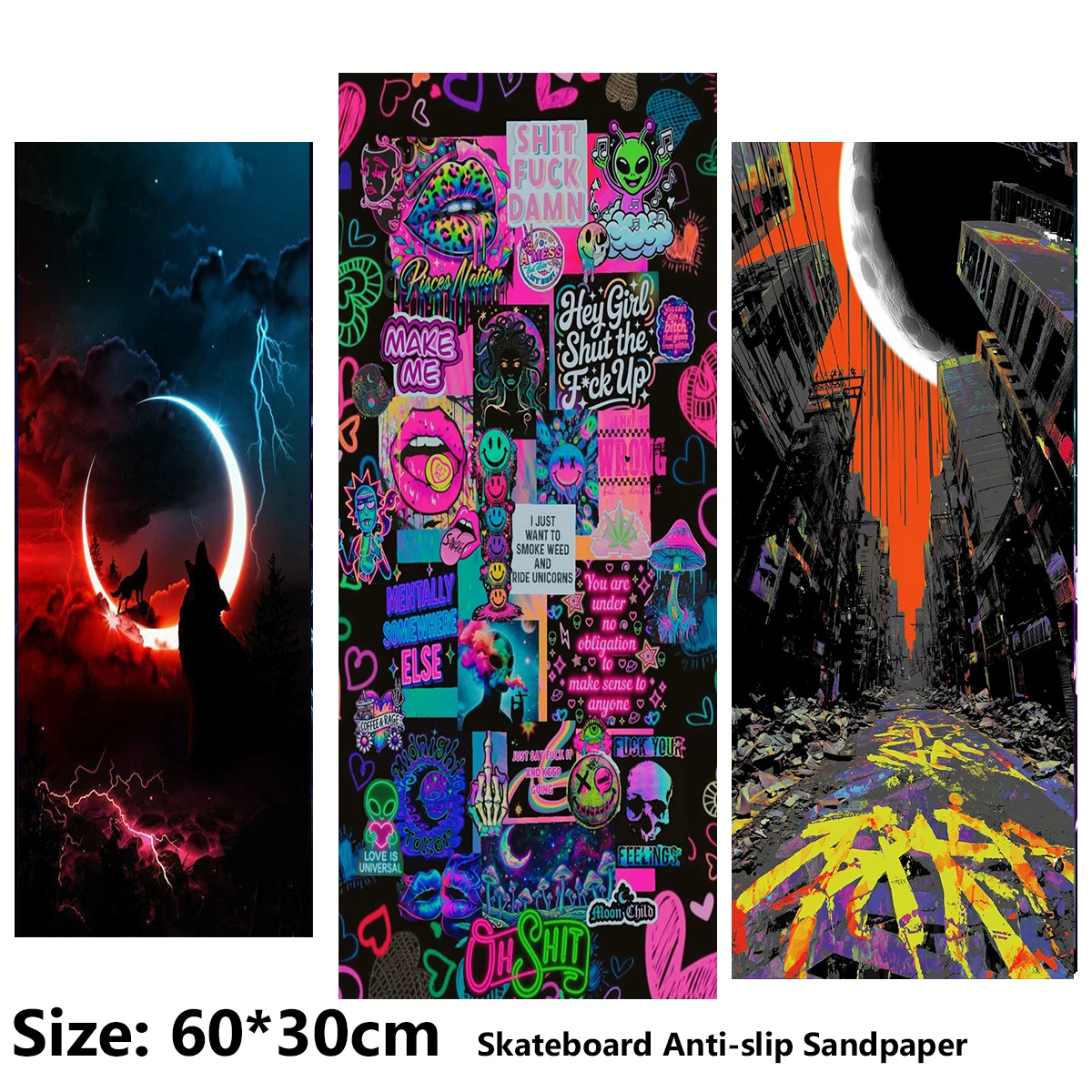 elecstric-スクーター滑り止めステッカー-サンドペーパー-スケートボード-グリップテープ-シート-60-30cm-ムーン-ドゥードル-アート-パターン