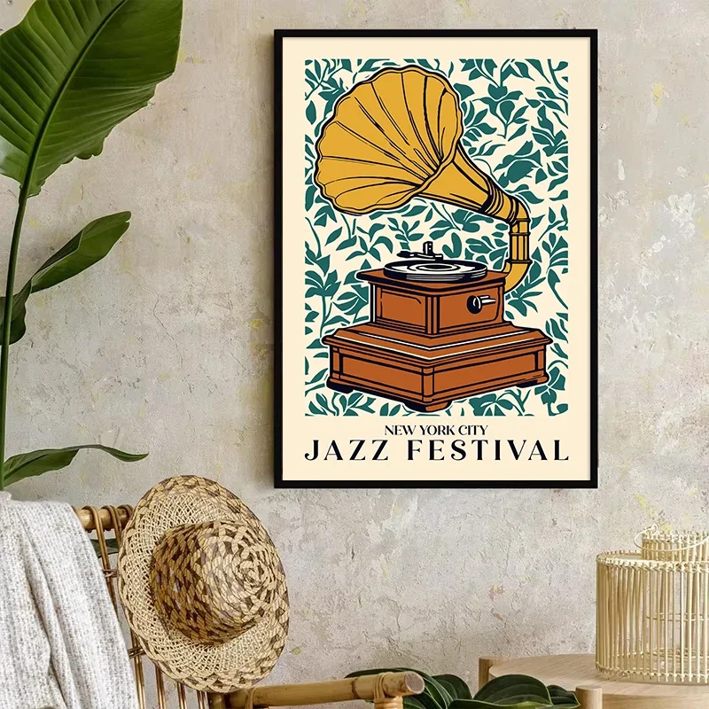 الملونة قسم الموسيقى مهرجان ملصق فني خمر الجاز الغيتار أداة الموسيقى الفصول الدراسية معرض الرسم على لوحات القماش الجدارية