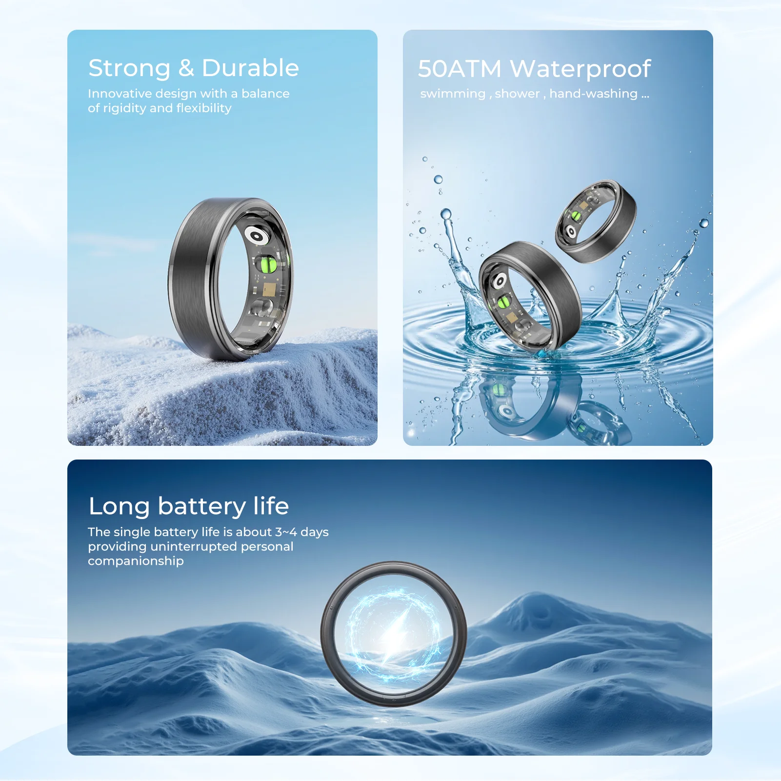 Smart Rings Bluetooth Geste Swipe Control Schlaf Herzfrequenz Sauerstoff Überwachung Multi Sport Modi Wasserdicht Frauen Gesundheit Ring