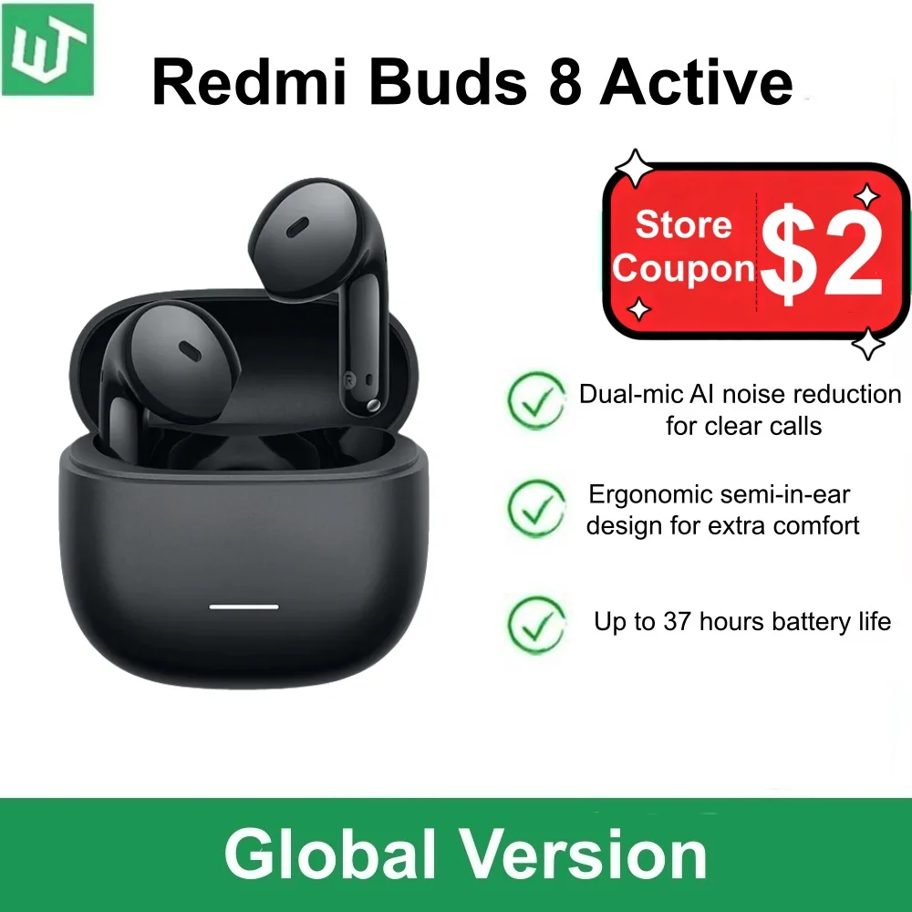 

New Global Version Redmi Buds 8 Active Dual-mic AI Noise Reduction for Calls 14.2mm Large Dynamic Driver 37 Hours Battery Life