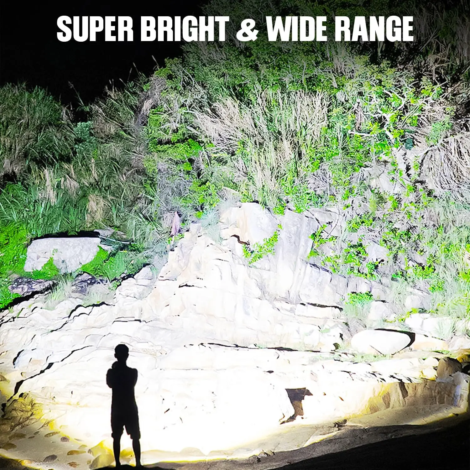 مصباح يدوي عالي التجويف USB قابل لإعادة الشحن 99,000 LM مصباح LED مقاوم للماء للتخييم والمشي لمسافات طويلة (عبوة من قطعتين)