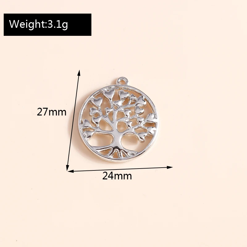 Leslie 8 Stück 24*27mm Antiksilberfarbene Lebensbaum-Anhänger für Halsketten, Armbänder, Ohrringe, DIY-Schmuckherstellung. – Detail 1