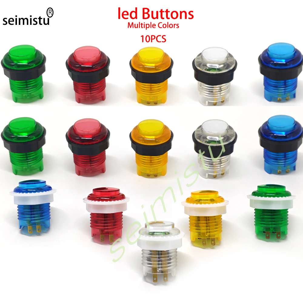 

10pcs LED Illuminated Arcade Push Buttons 28mm/24mm 5V with MicroSwitch Nut round Body for DIY Arcade Raspberry Pi Gaming Machin