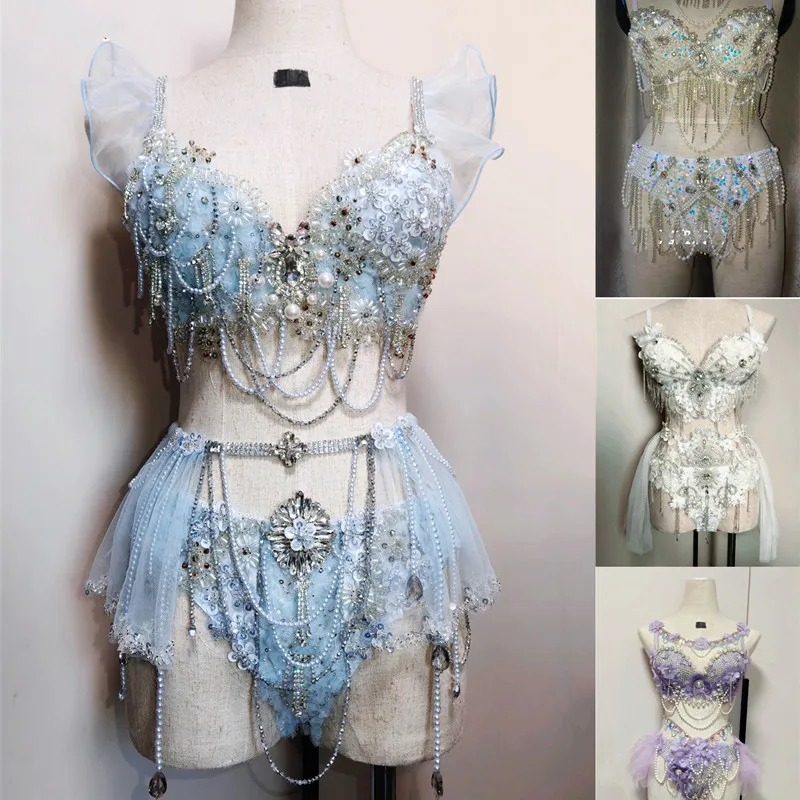 الفاخرة الراين سلاسل بيكيني بار ملهى ليلي جوجو راقصة مثير أداء ملابس رقص مهرجان الموسيقى عرض الحفلات الهذيان الزي