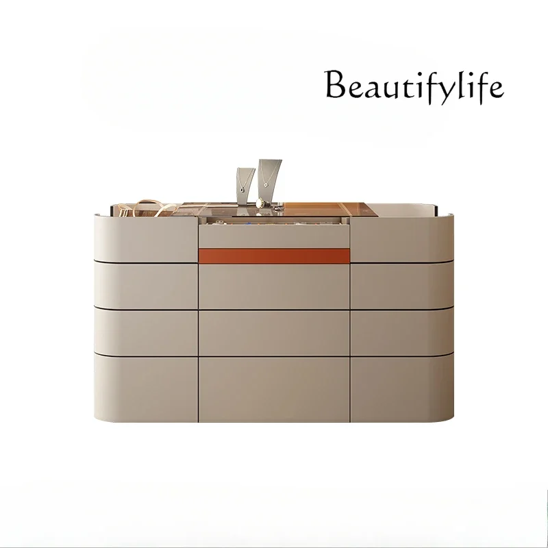 Light luxury cloakroom mid-island cabinet modern  jewelry  cabinet multi-functional storage leather solid wood storage cabinet