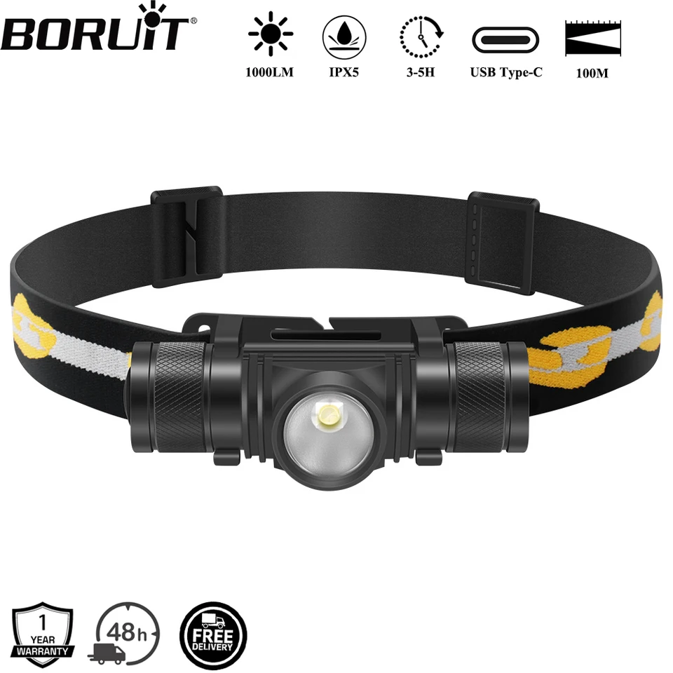 BORUiT D10 1000LM LED Headlamp Powerful Lightweight Headlight Type
