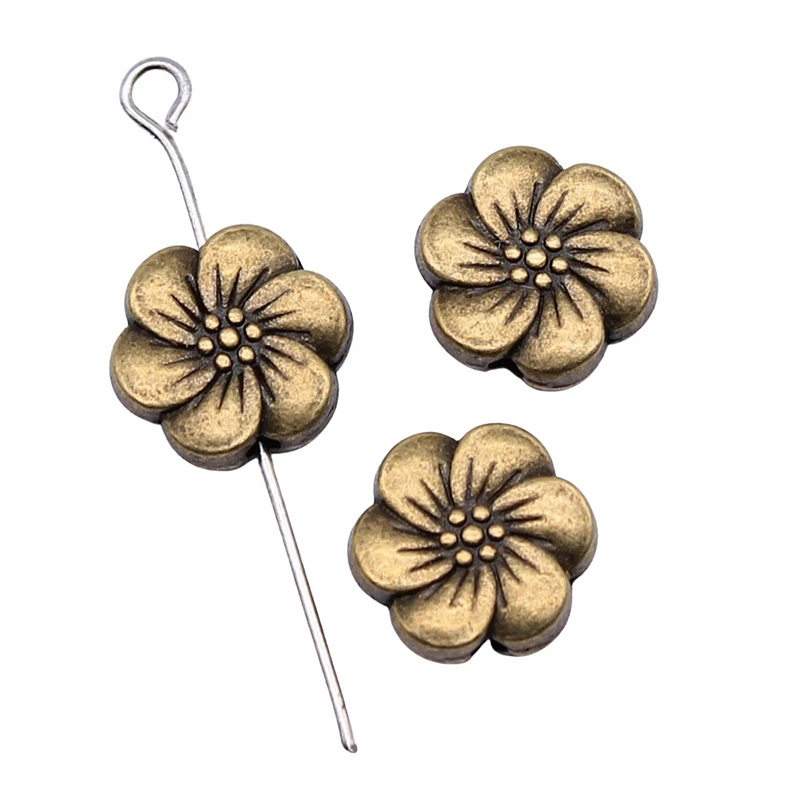 

100pcs/lot Antique Alloy Metal Flower Loose Beads For Charm Making DIY Bracelets Necklace Accessories