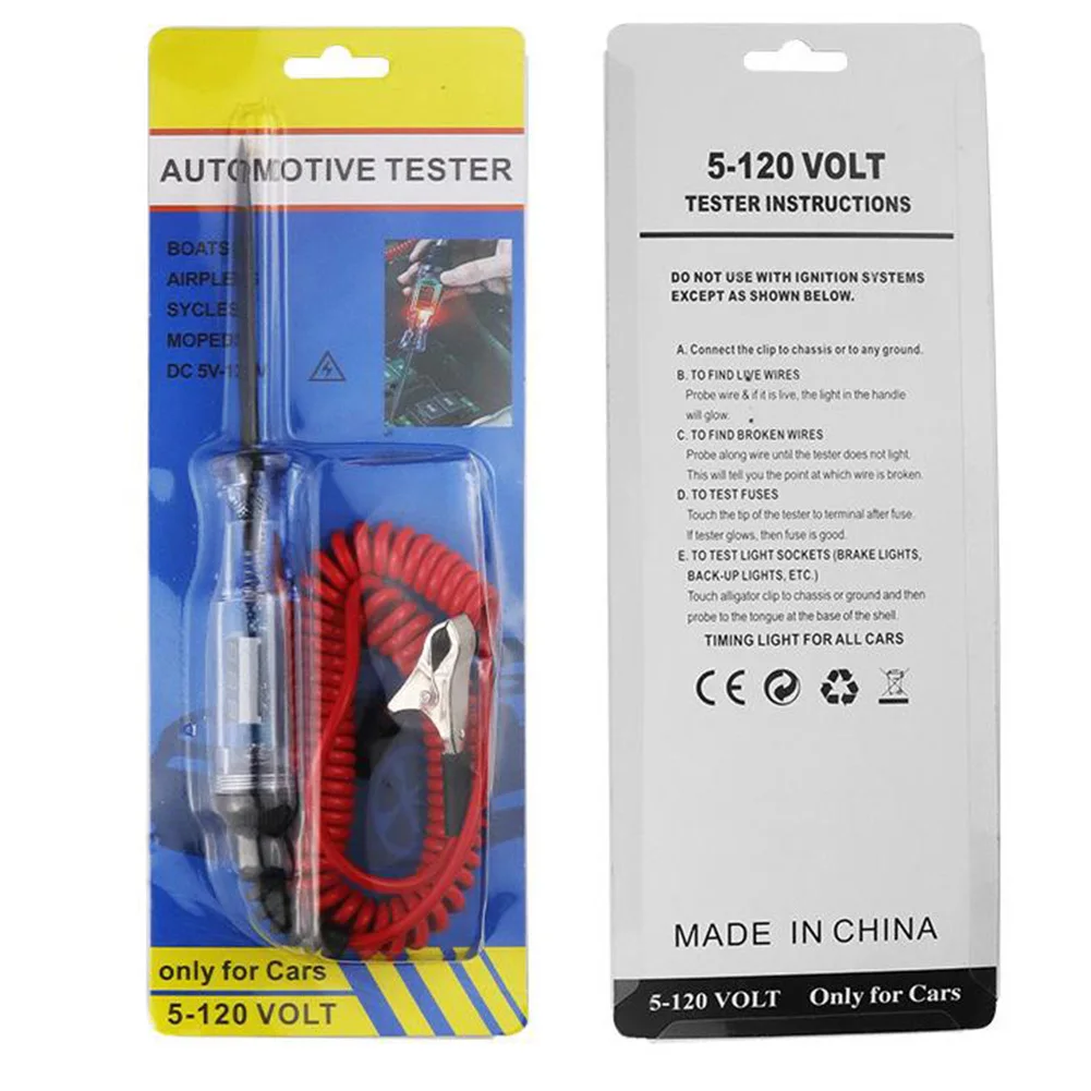 Caneta testadora de circuito de tensão com braçadeira de jacaré 5-120v, caneta de teste de sonda de diagnóstico de carro, ferramentas de reparo para verificação de circuitos, 1 peça