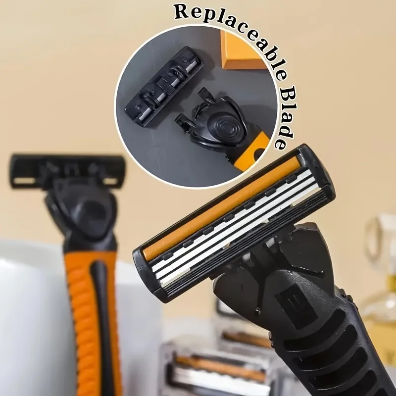 ماكينة حلاقة آمنة مكونة من 3 طبقات بمقبض معدني للحية والشارب. ماكينة حلاقة يدوية كلاسيكية من الفولاذ المقاوم للصدأ ذات 3 شفرات مع بشرة ناعمة #6