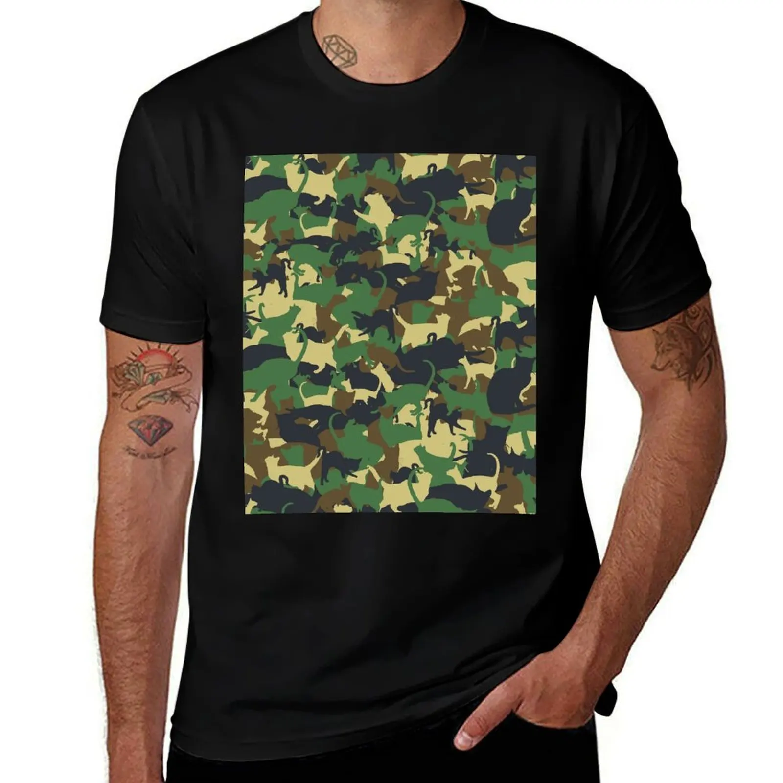 

Camouflage Cats Brown Collage Pattern T-Shirt t shirts for man graphic tees t shirt man casual