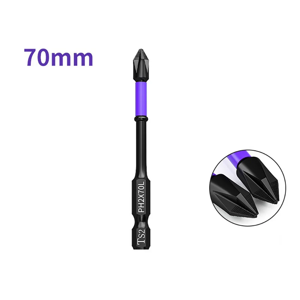 1pc PH2 Magnetic Batch Head Cross Screwdriver Hardness Impact Drill Bit 25/50/65/70/90/150mm Non-Slip Screwdriver Bits