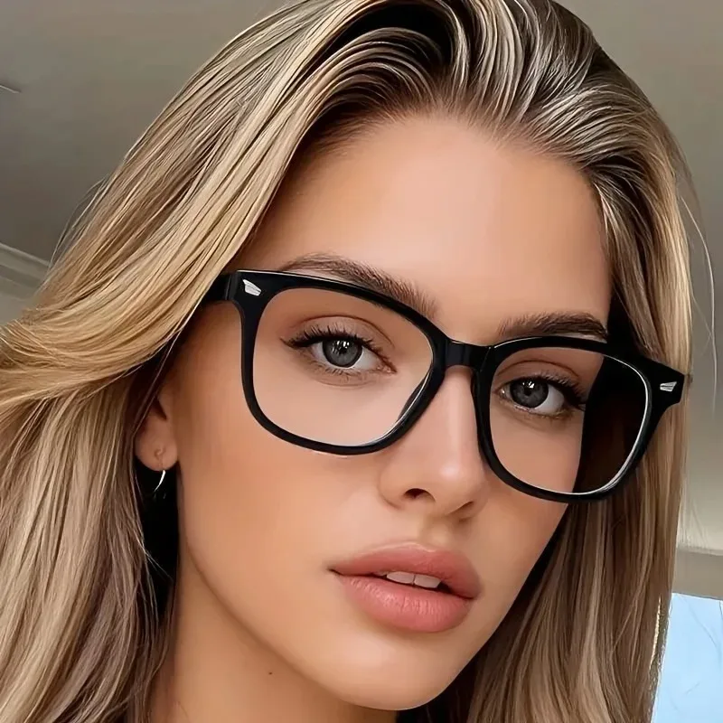 Women's Flat Light Retro Glasses Frame, Women's Square Plain Glasses Frame, Anti Blue Light Glasses image 3