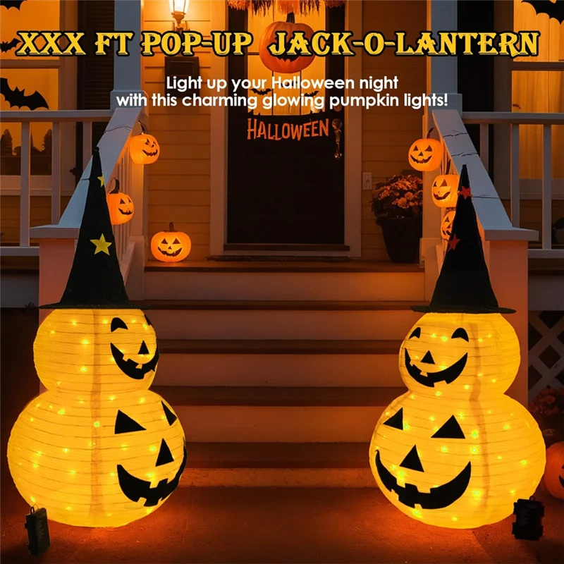 

RMWIN-Декорации на Хэллоуин, 3 фута, тыква, 8 режимов, Хэллоуин на батарейках, для дома в помещении, на открытом воздухе, двора, вечеринки
