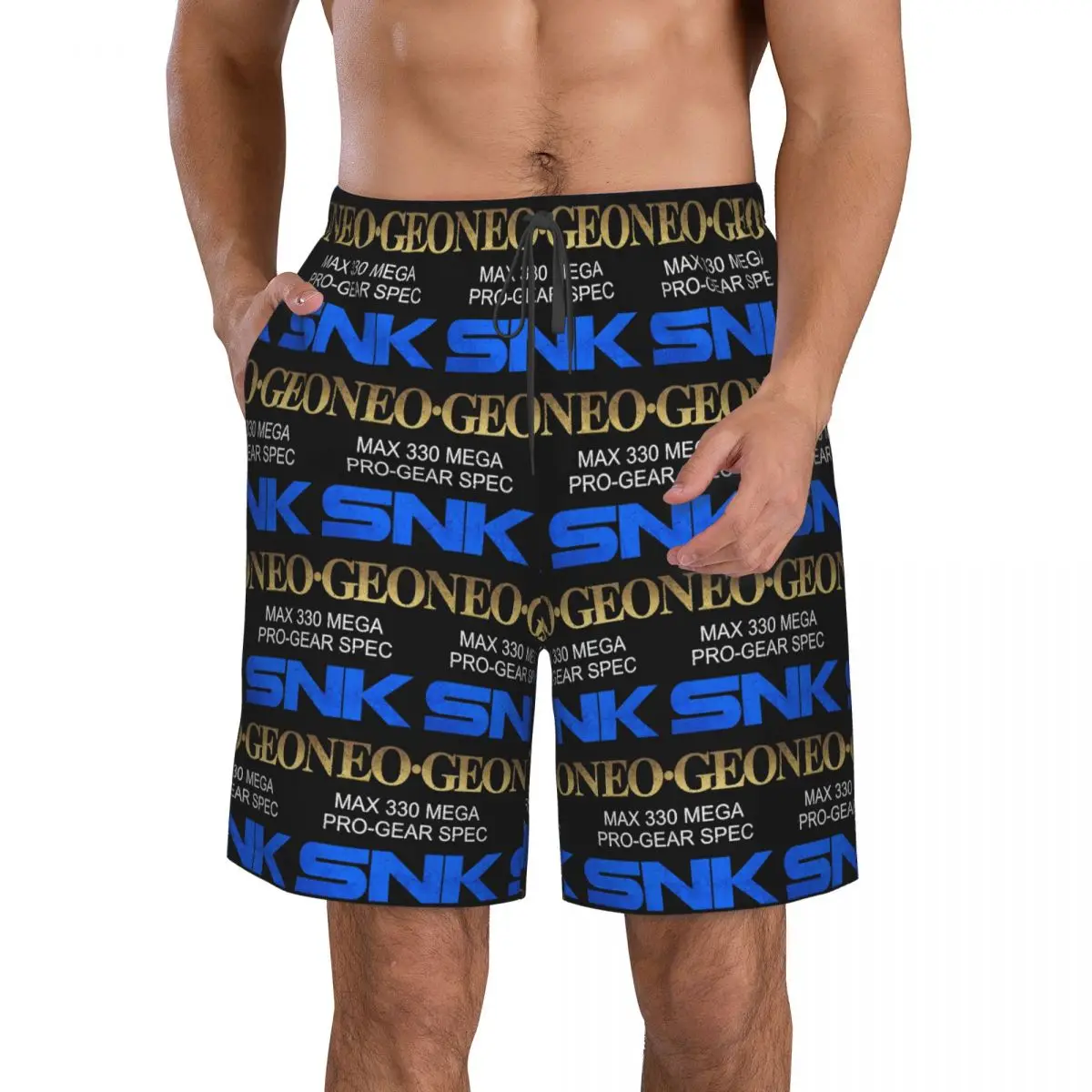 Neo Geo Pro Gear Spec Gold Retro Design Trunks Beach Board Shorts Casual Quick Dry Swim Summer Men Pants