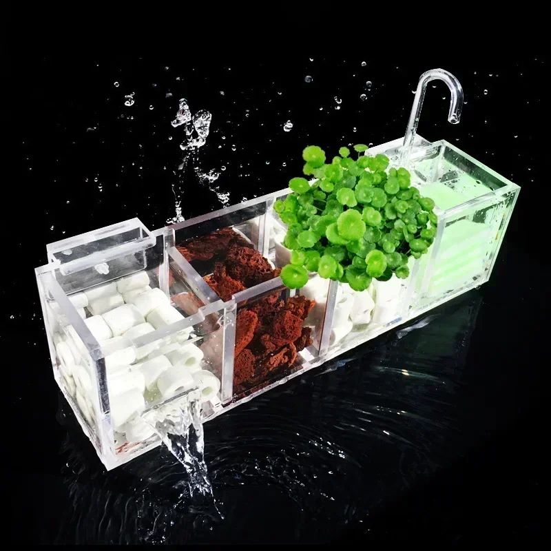 3-IN-1 Acrylic Aquarium Filter Box Transparent Fish Tank External Silent Wall Mounted Water Purification Filter Aquatic Supplies