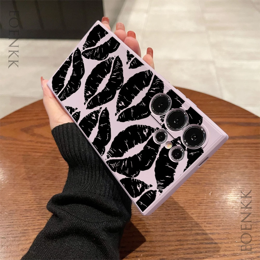 Black Lips Soft Matte Phone Case for  Samsung Galaxy Note 10 20 Lite S25 S24 S23 S22 S21 S20 Ultra FE Plus 5G Anti-fall Cover