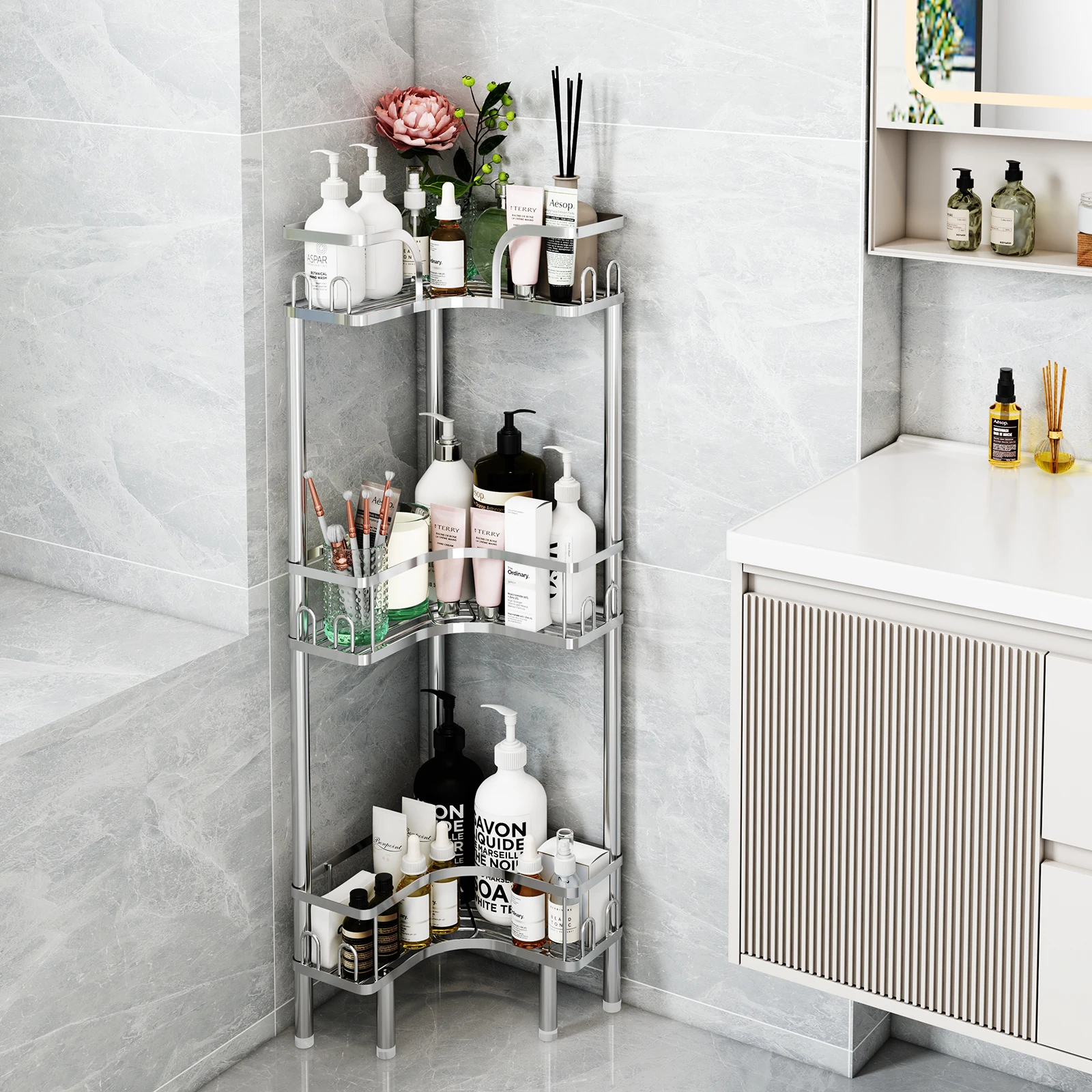 1pc-stainless-steel-bathroom-corner-shower-rack-multi-layer-storage-organizer-for-shower-gel-and-shampoo-bathroom-stand-triangle-storage-rack-space-utilization-rustproof-bathroom-standing-organizer