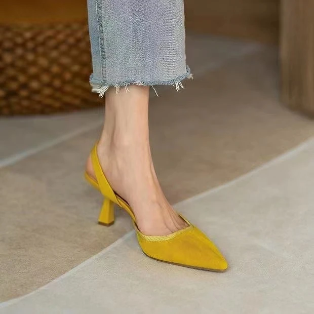 Sandales sexy à talons hauts pour femmes, chaussures de soirée de créateur, escarpins habnommée, pantoufles à bride arrière, châssis aiguille, Parker pointu, été, nouveau, 2023