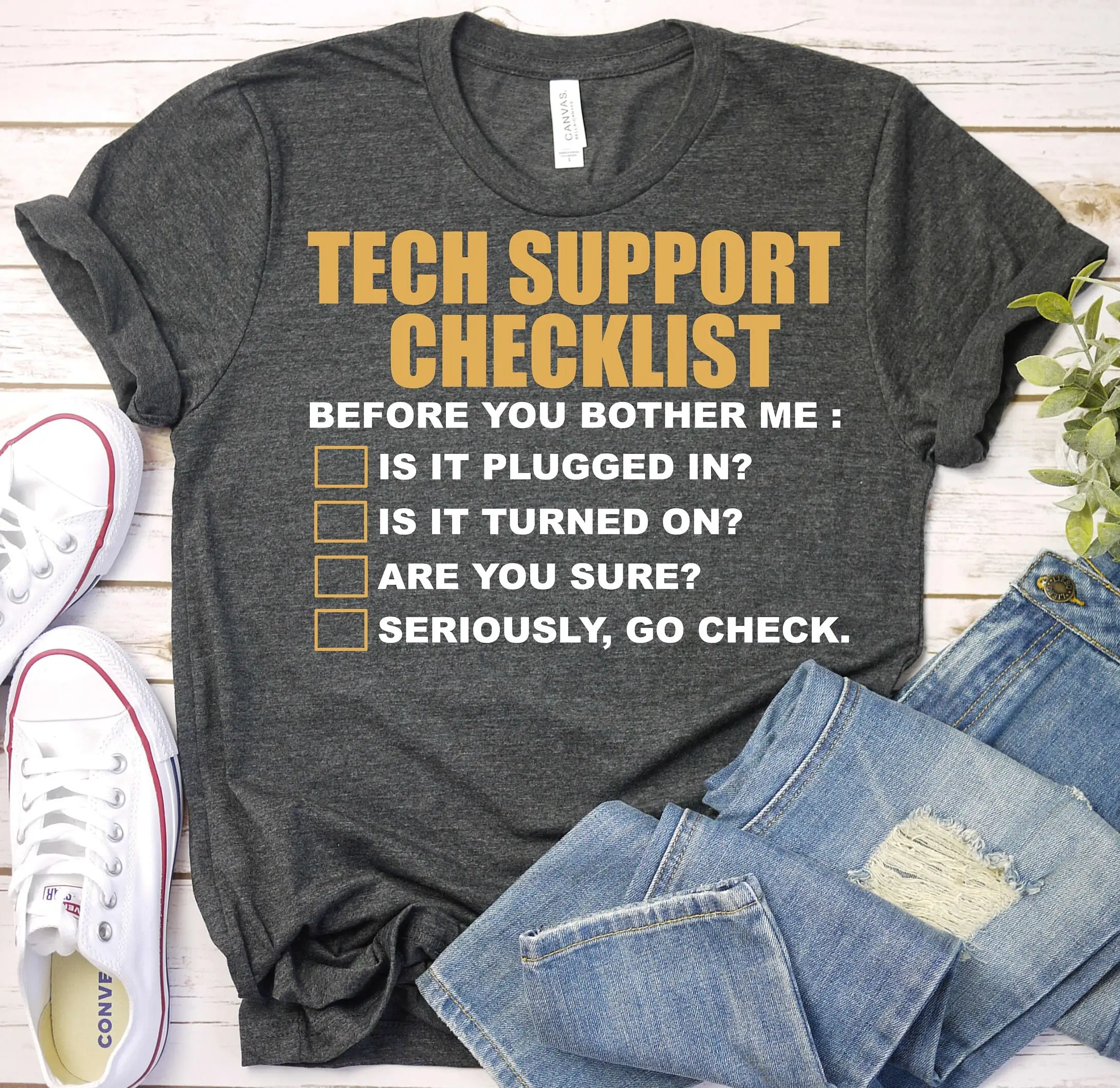 Tech Support Checklist Sysadmin T Shirt Helpdesk Hotline Funny It Computer Geek Nerd Teacher