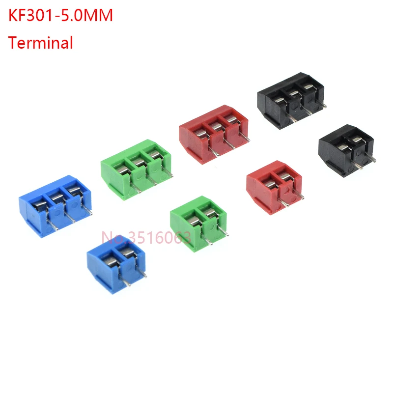 20PCS KF301- 2P 3P Screw 5.0mm Terminal Block 2 Pin 3 Pin Pcb Terminal Block Connector Blue, Green, Red and Black Selectable