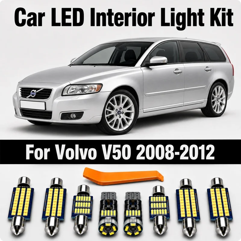 15Pcs Complete LED Interior Light Kit With Socket For Volvo V50 MK2 2008 2009 2010 2011 2012 Dome Map Foot Trunk Lamp