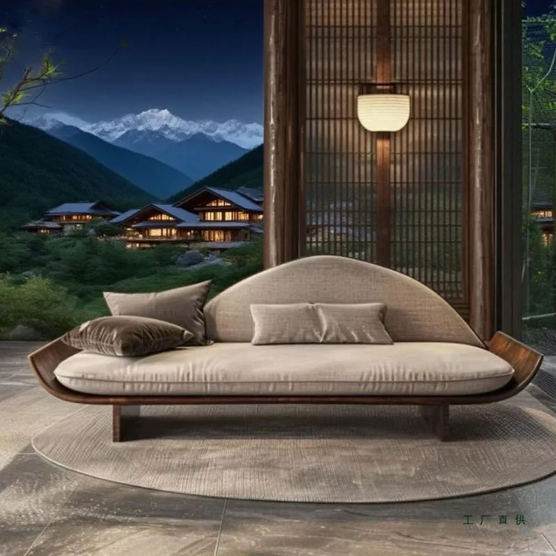 New Chinese Zen black walnut chaise longue home living room villa homestay ash wood leisure custom recliner