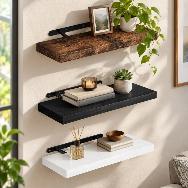 Durable Floating Wall Shelf with Concealed Supports for Versatile Storage in Kitchen, Bathroom, Nursery, and Living Areas