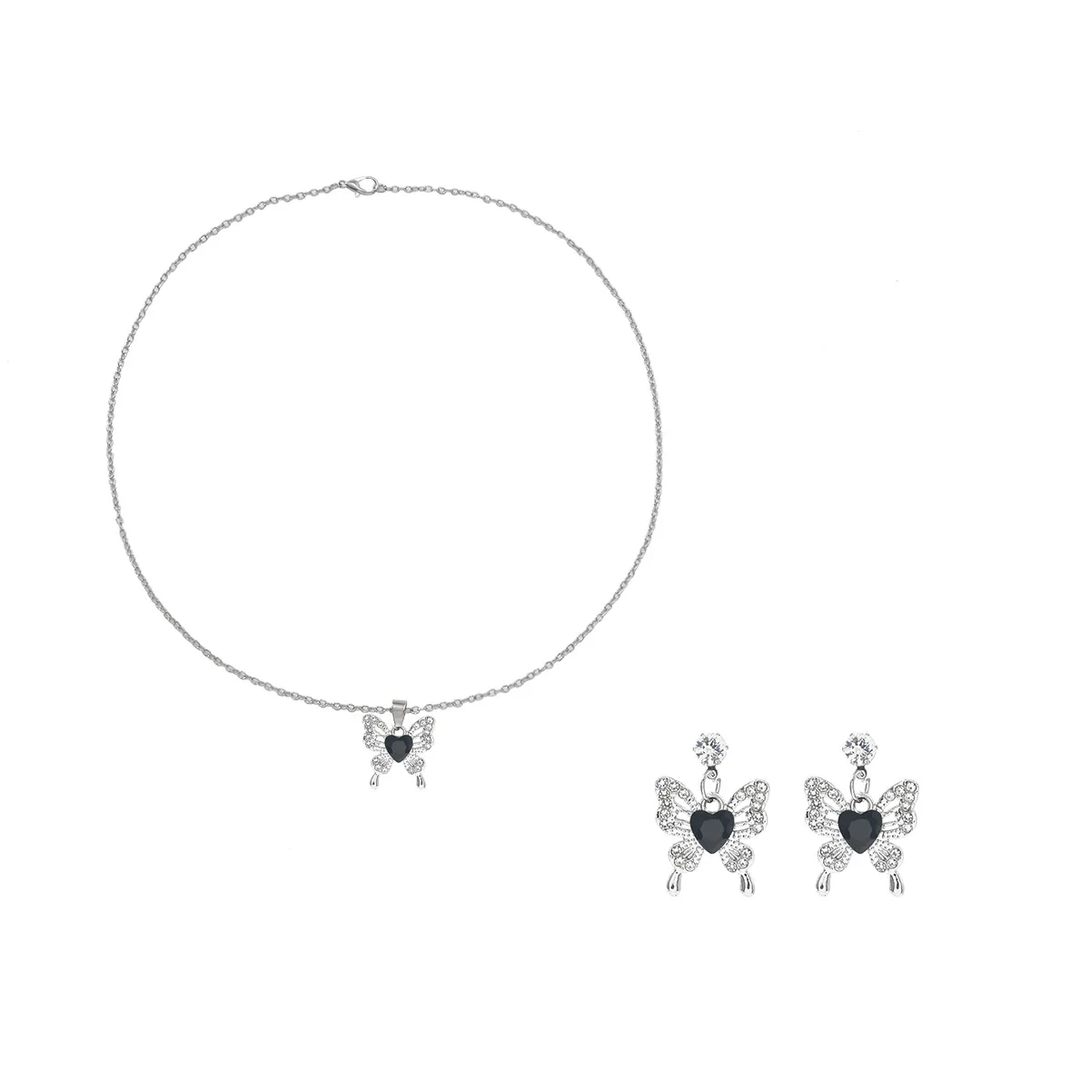 كامل الماس الفراشة قلادة المرأة خفيفة الوزن الفاخرة بسيطة أزياء ساحرة قلادة قلادة وأقراط مجموعة #5