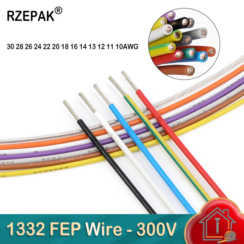 1M UL1332 Hochtemperaturkabel 30 28 26 24 22 20 18 16 14 13 12 11 10AWG 300V 3D-Drucker FEP Isoliertes Verzinntes Kupferkabel