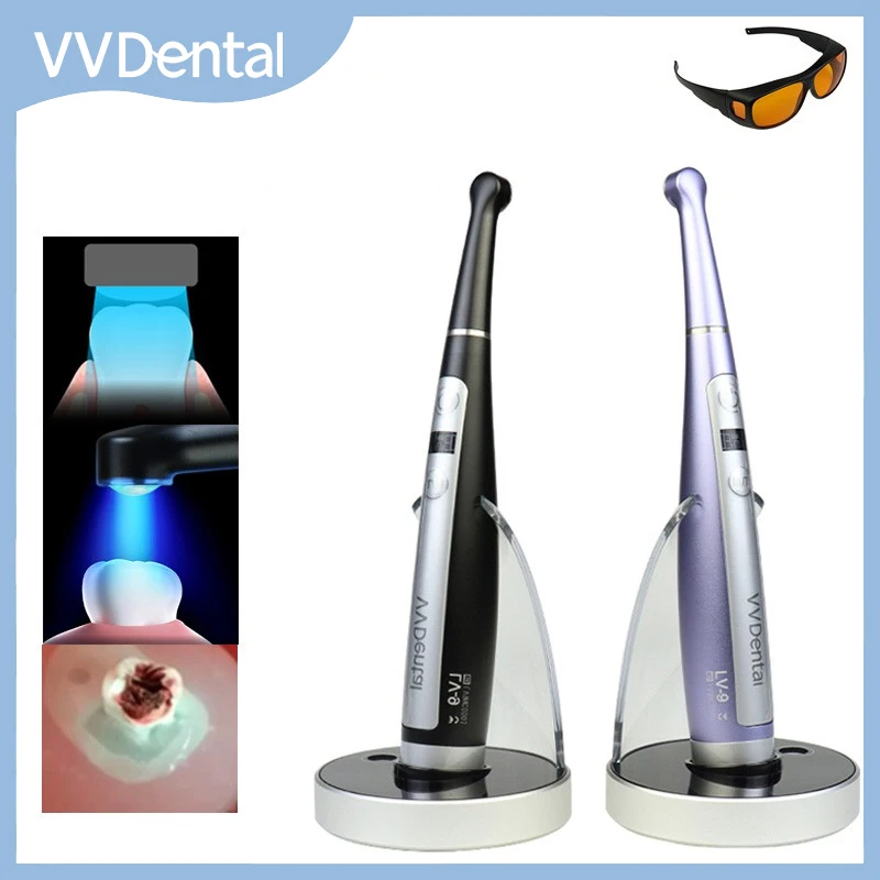 VVDental Беспроводная 1-секундная полимеризованная лампа OLED-экран Фотополимерная лампа 3200 МВт/см2 с детектором кариеса Тестер светометра