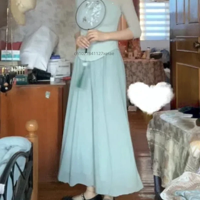 سراويل الرقص العرقي الصيني، سراويل واسعة الساق من نسيج الشاش المتدفق، ملابس تدريب أداء الرقص الكلاسيكي للنساء