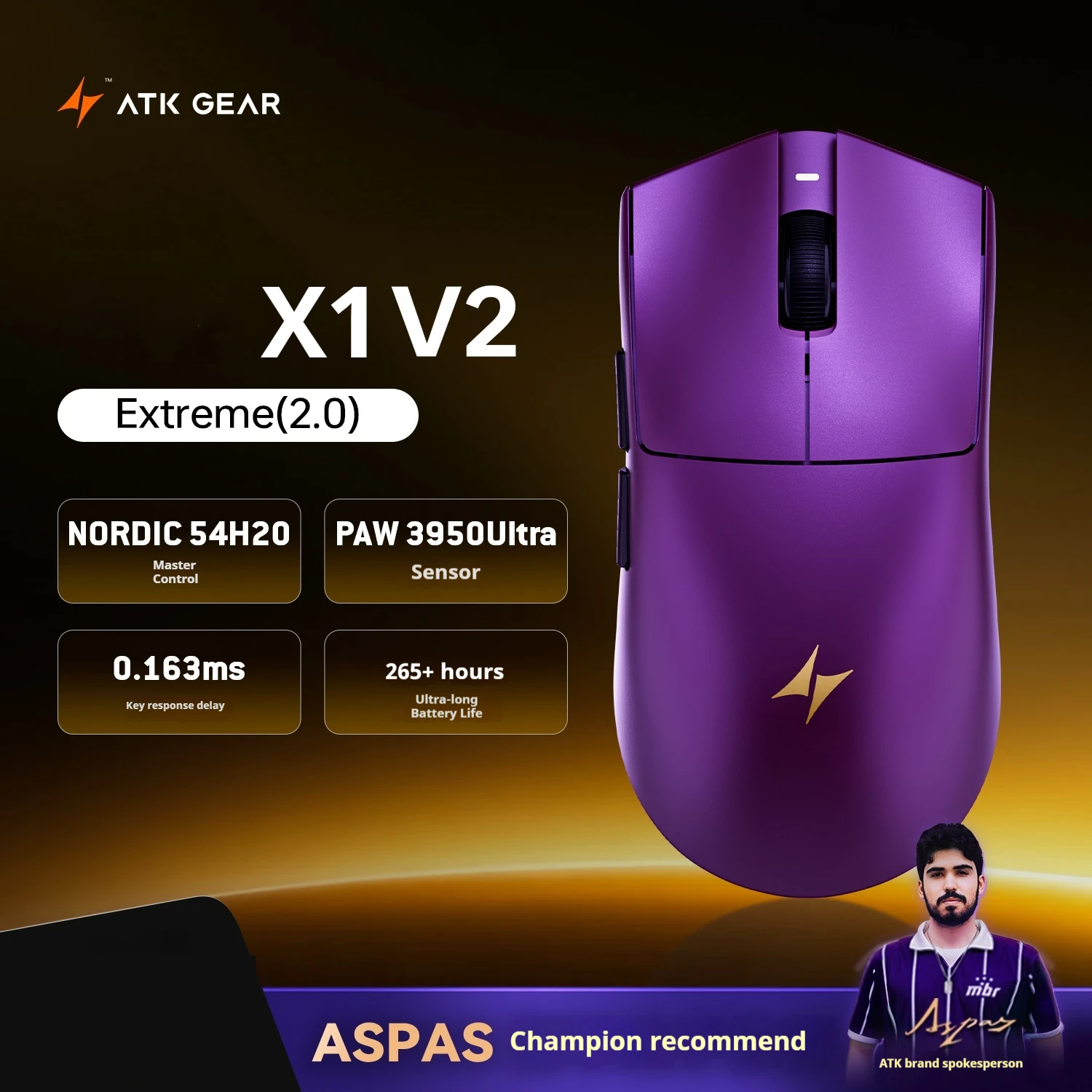 Atk X1 V2 Ultimate2.0 Mouse Wireless Paw3950utrla 750ips 0.163ms