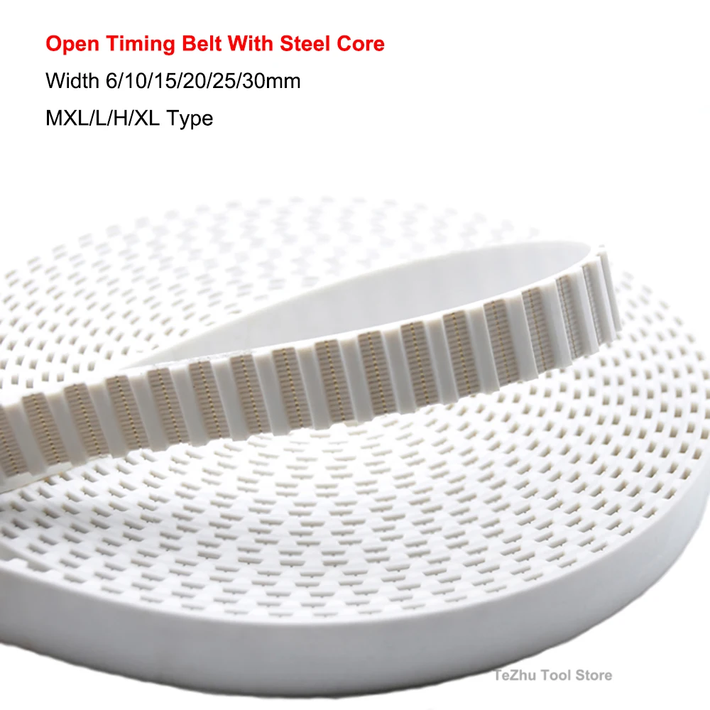 

1Meter MXL L H XL Type Open Timing Belt Width 6/10/15/20/25/30mm White PU Polyurethane With Steel Core Synchronous Belt