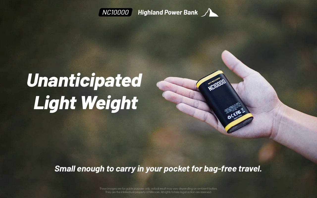 Nitecore NC10000 10000mAh Mobile Power Bank USB-C QC & PD QC3.0 Quick Charge Outdoor Highland Power Bank with Backup Flashlight