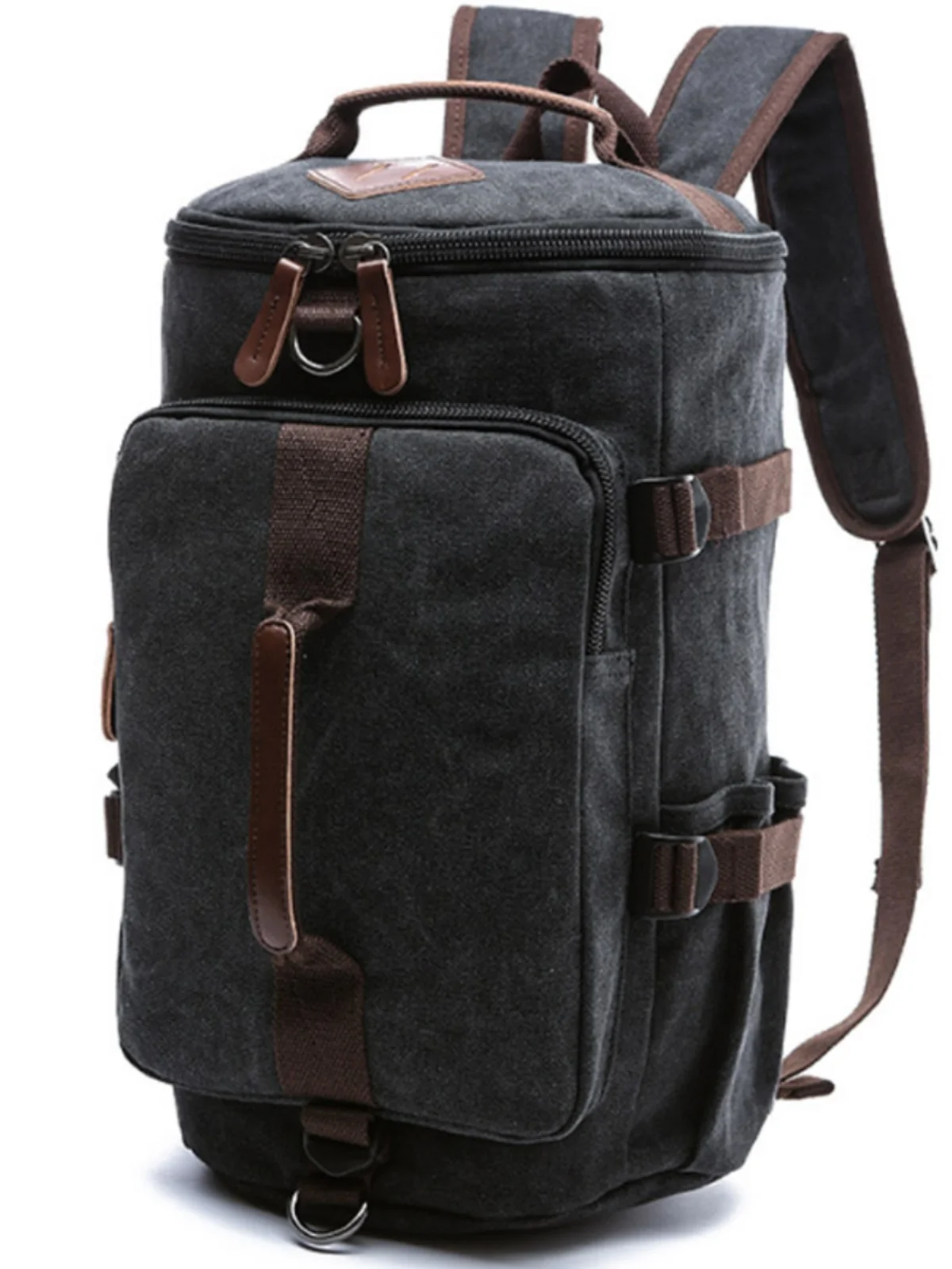 

Large Capacity Canvas Backpack Men's Travel Bag Casual Multi-Functional Outdoor Double Shoulder Bag Trendy round Barrel Bookbag