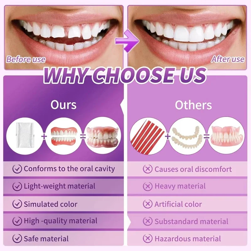 Adult Full Set Silicone Dentures Natural Upper Lower False Teeth Soft Comfort Fit Instant Smile Oral Cosmetic Accessories