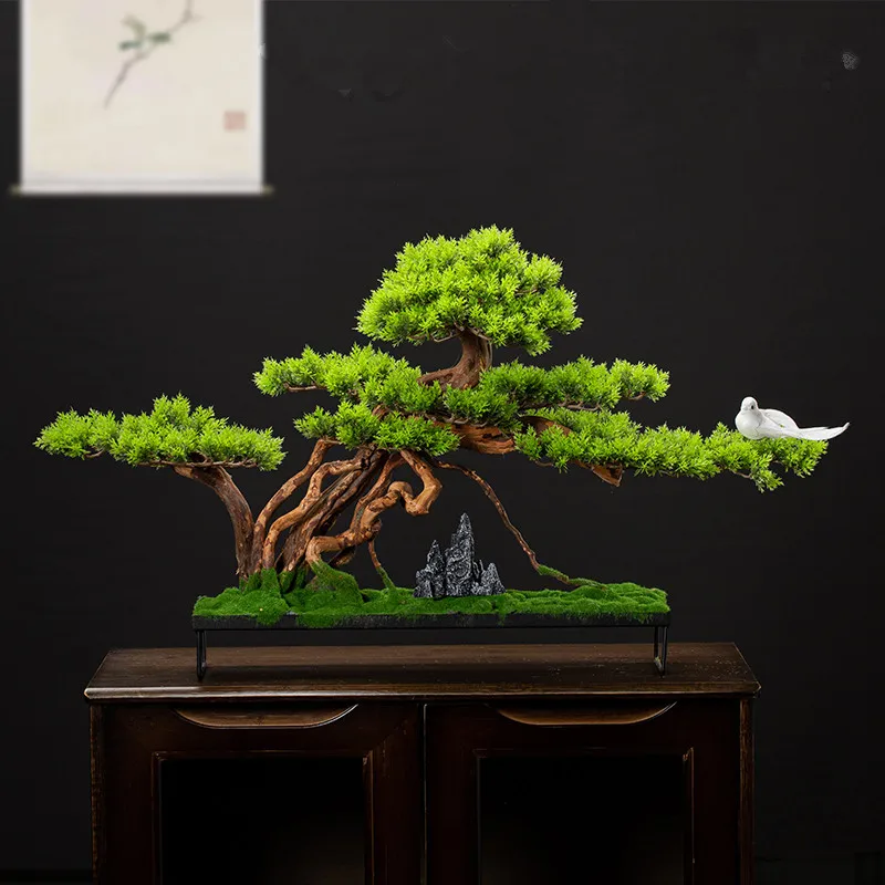 

Simulated welcome pine bonsai large floor-to-ceiling green plants fake tree hotel entrance villa ornament micro-landscape soft