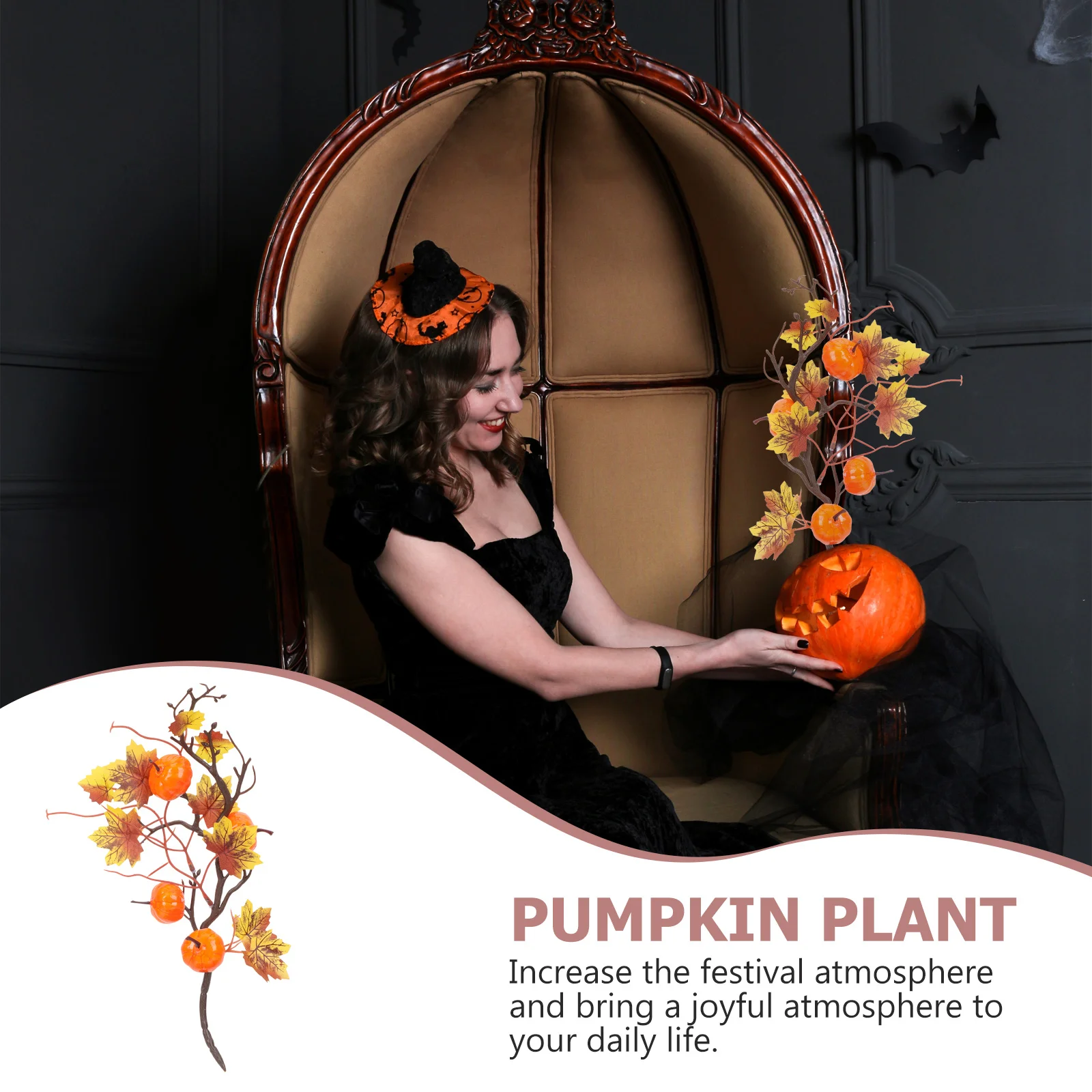 

Thanksgiving Artificial Pumpkin and Maple Leaves Branch Realistic Autumn Decor Halloween Photo Props Simulation Branch