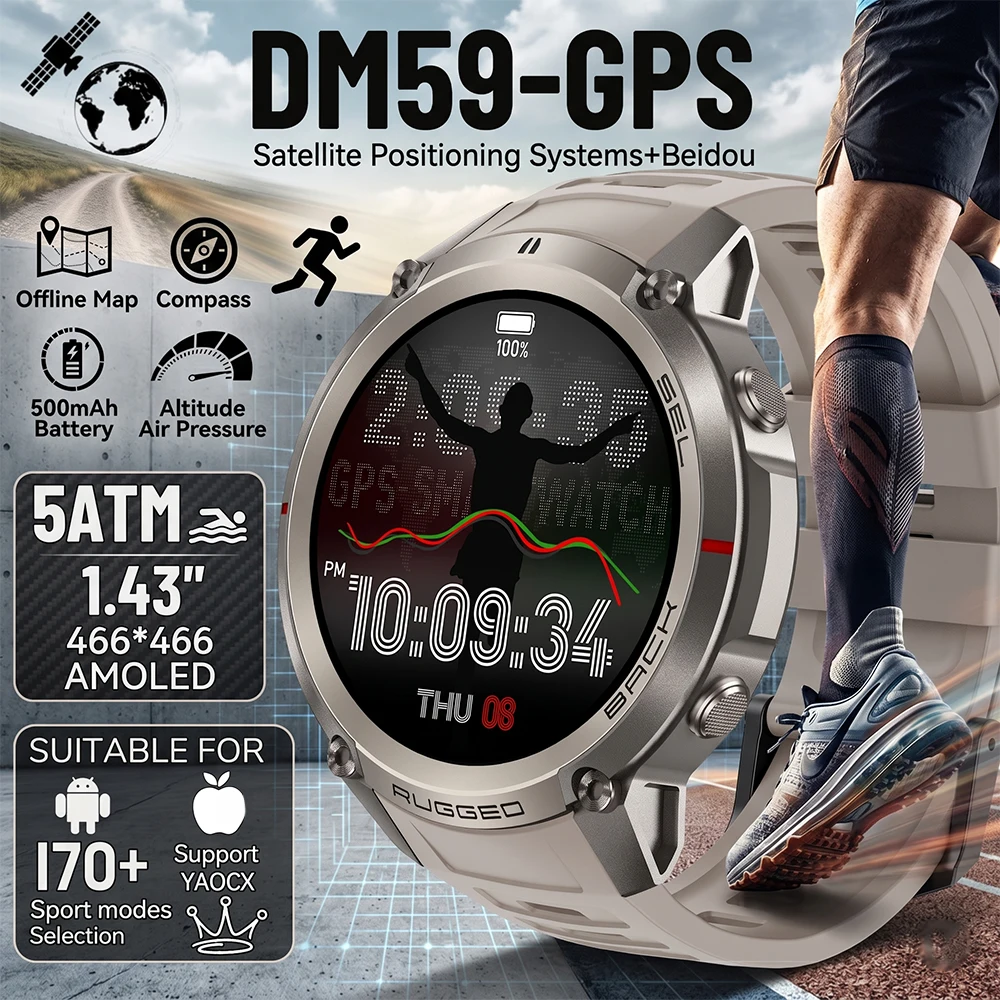

2026 New Military GPS Waterproof Smart Watch 1.43" HD AMOLED Featuring Global 6 -Satellite GPS Outdoors Sports Smart Watch Men