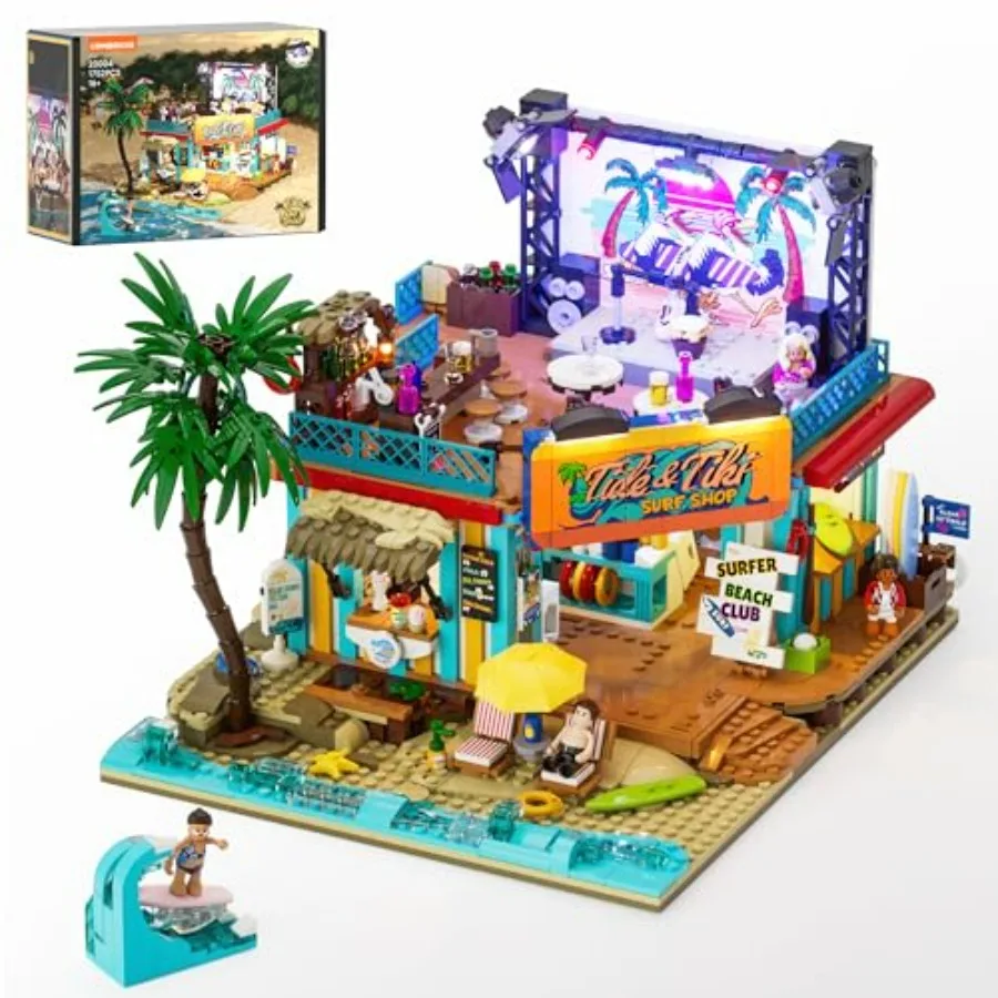 

Набор строительных блоков Surf Shop Lighting Building Bricks - Модульный демонстрационный набор из коллекции Coast Club со светодиодами и минифигурками, 1752 детали, для взрослых