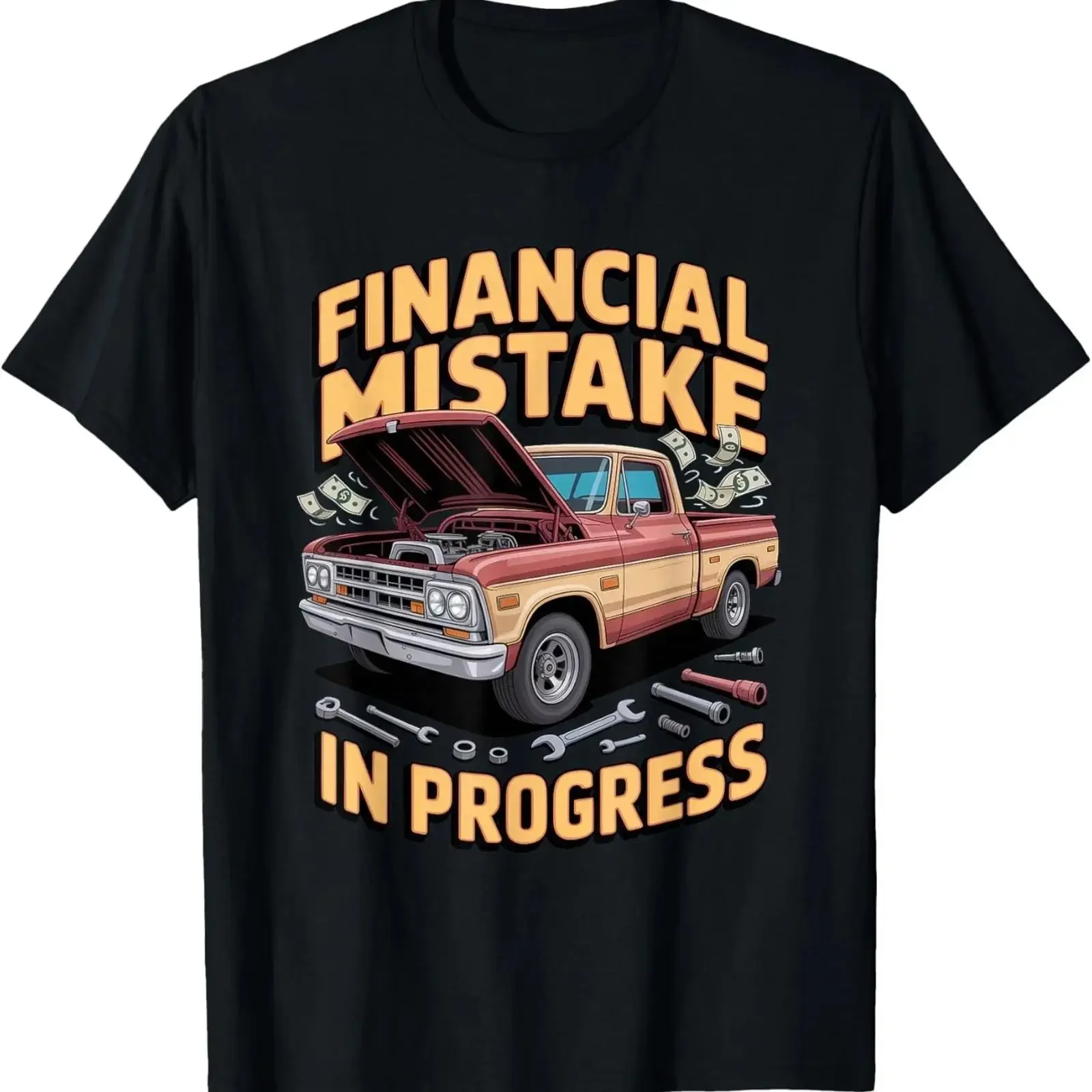 T-shirt homme humoristique et décontracté, style vintage délavé, doux et élégant, avec motif 'Erreur financière en cours' et 'Automechaniker'