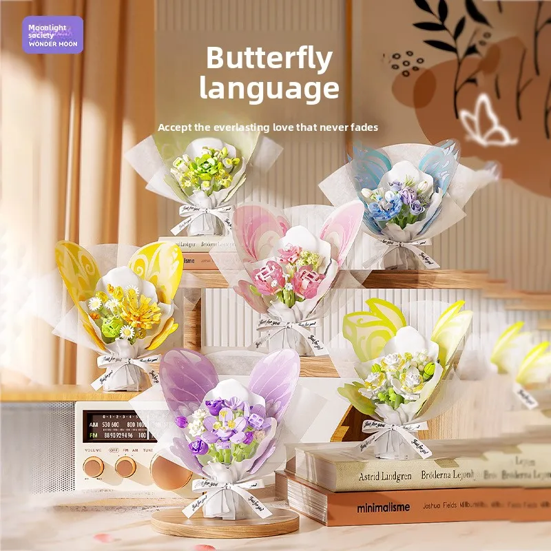 

Moonlight Society Butterfly Flower 802049-802054 | Wooden DIY Blocks Bouquet | Girls' Creative Eternal Flower Educational Gift