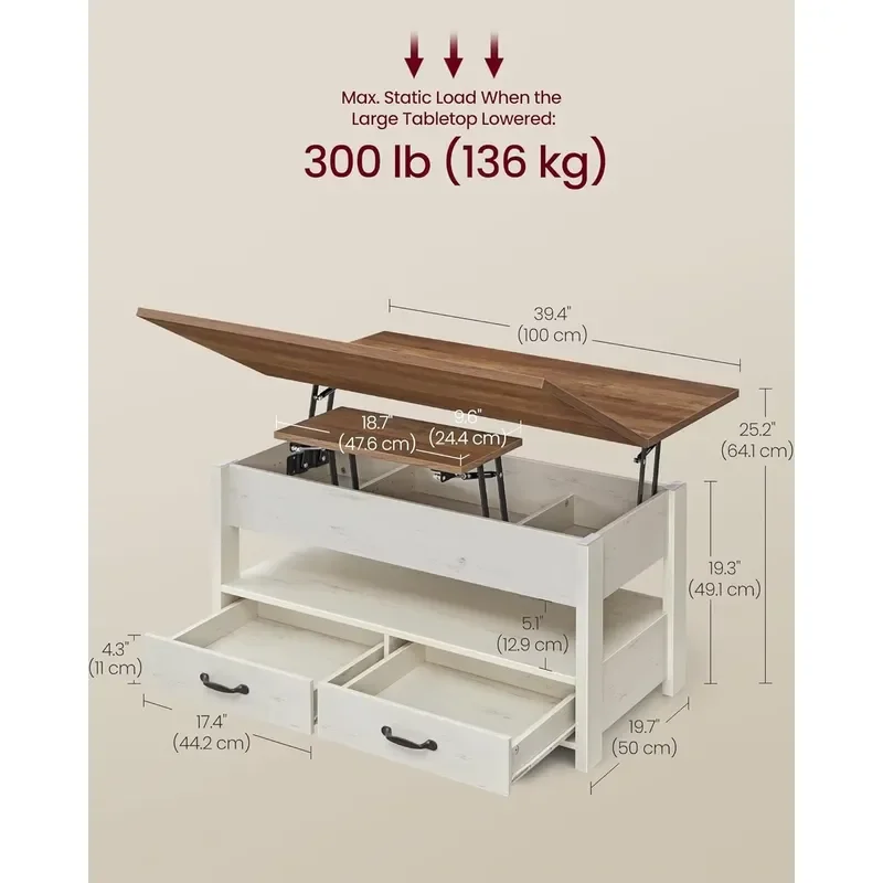 Brown Wood Farmhouse Lifting Locker 3 in 1 with Gas Springs 2 Drawers 3 Hidden Compartments Open Shelf Eco Friendly Durable