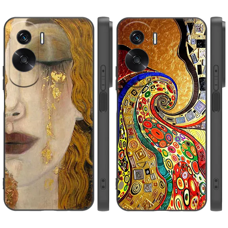 Kiss by Gustav Klimt Cartoon Cover Black Phone Case For Honor X5 Plus X6 X7 X8 X6A X6S X7A X8A X9A X9B 70 90 Lite X30i X40i X50i