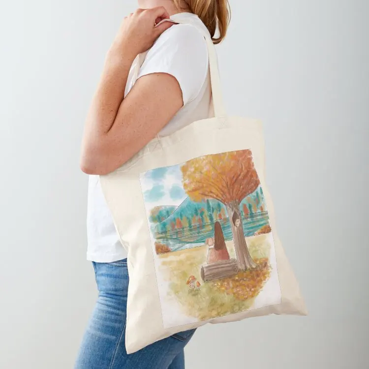 

Autumn forest and lake landscape painting Tote Bag Beach bag the tote bag Custom tote men's