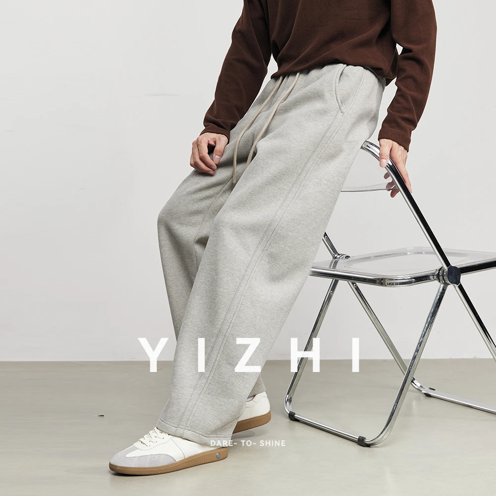 

Fashion Men's Fleece-Lined Straight Leg Casual Pants 2025 Winter New Loose Fit Flowing Solid Color Wide Leg Trendy Sports Pants