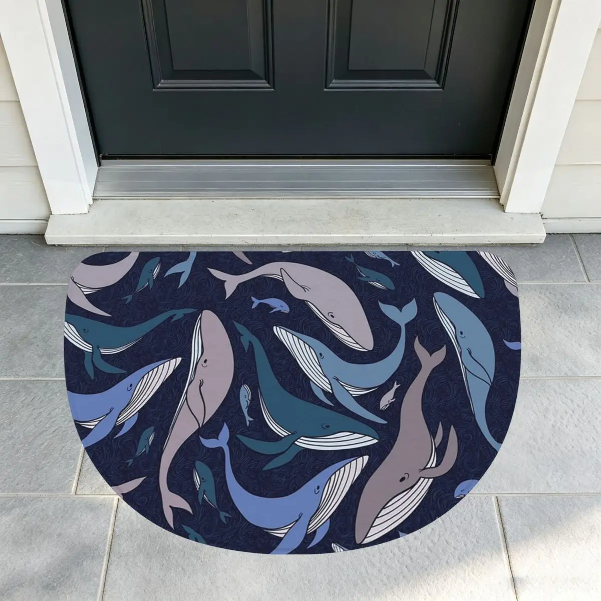 School Of Whales Soft Flannel Half Round Doormat Non Slip Bathroom Mat Absorbent Floor Carpet for Laundry Room Bathroom