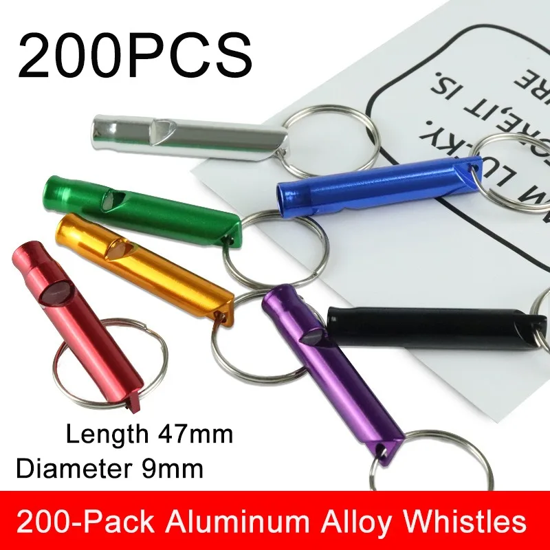 200Pcs Extra Loud Whistles for Camping Hiking Hunting Outdoors Sports and Emergency Situations Aluminium Key Chain Signals
