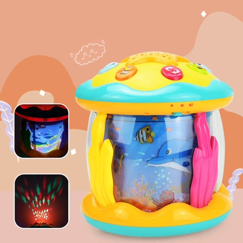 Projector Toy with Music Toddler Hand Drum Toy Glow-at The Dark Children Gift