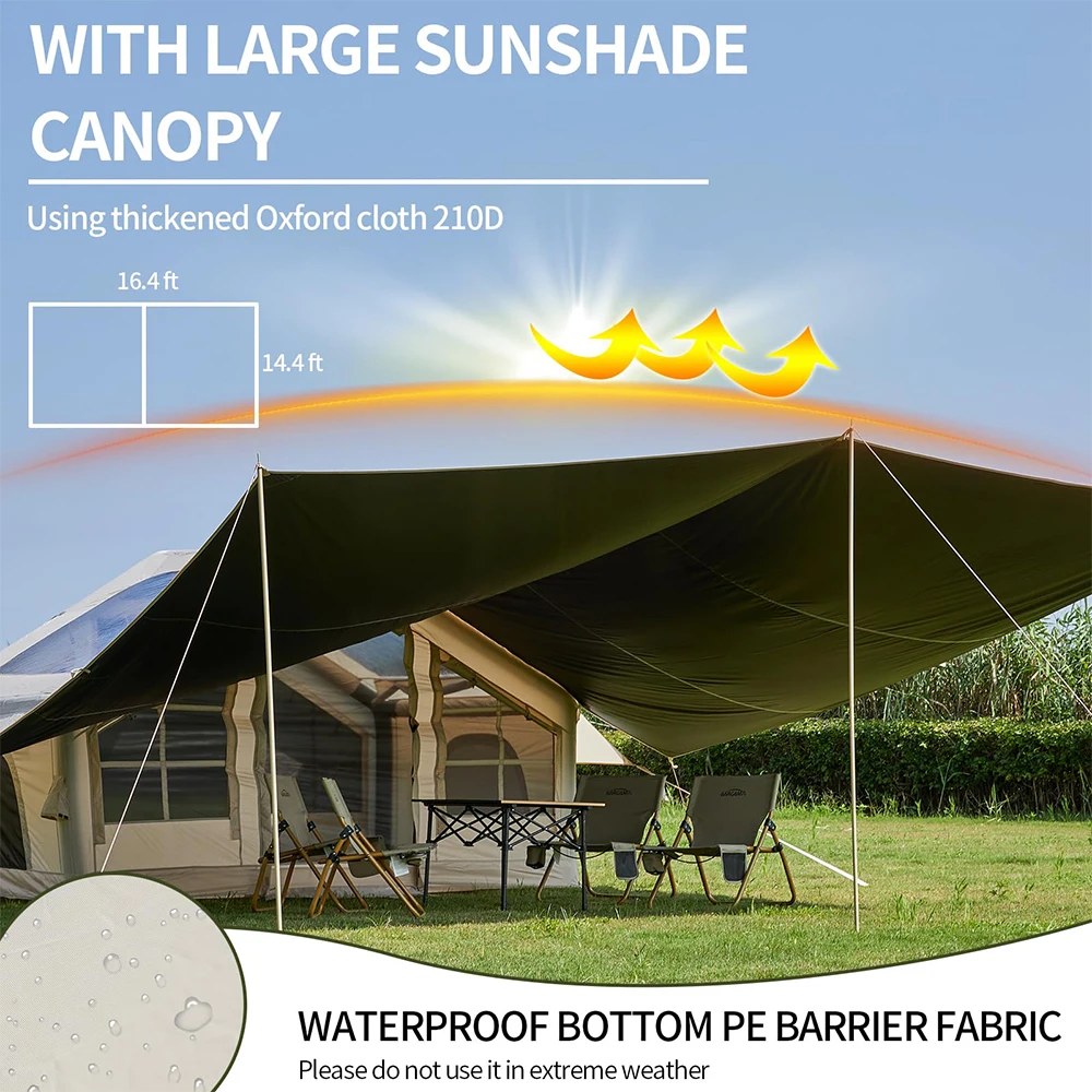 Inflatable Camping Tent with Porch, Waterproof, Spacious Vestibule, Easy to Set Up, Luxury Outdoor Camping Equipment